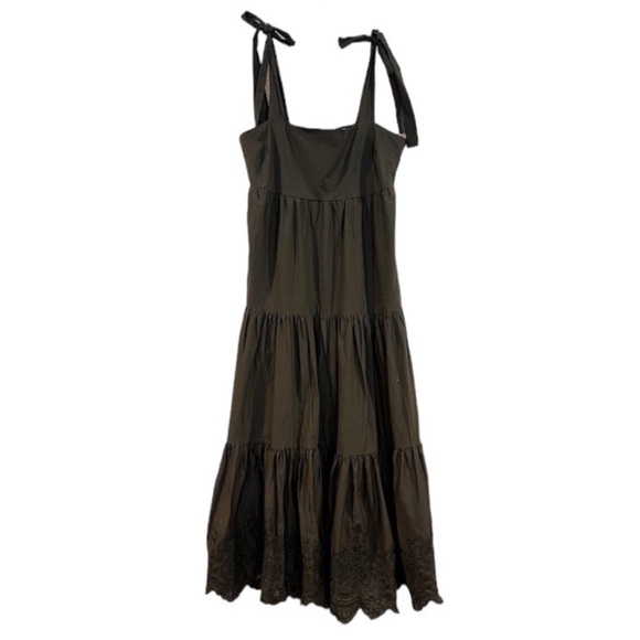 Jason Wu Green Eyelet Lace Trimmed Smocked Tiered Designer Adjustable Maxi Dress - Picture 1 of 10